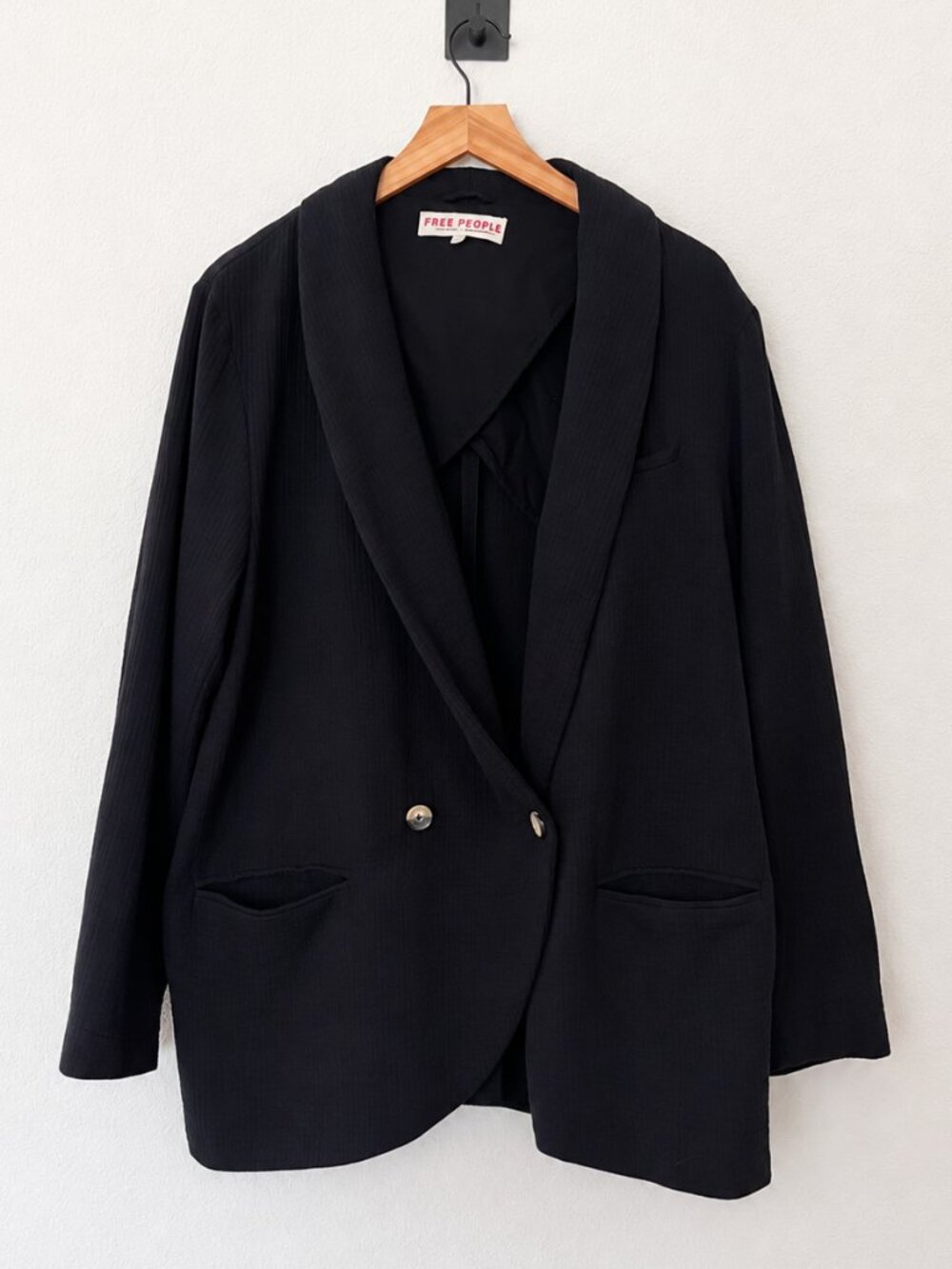 Free People Rowan Black Gauze Blazer L 100% Cotton - Picture 4 of 8